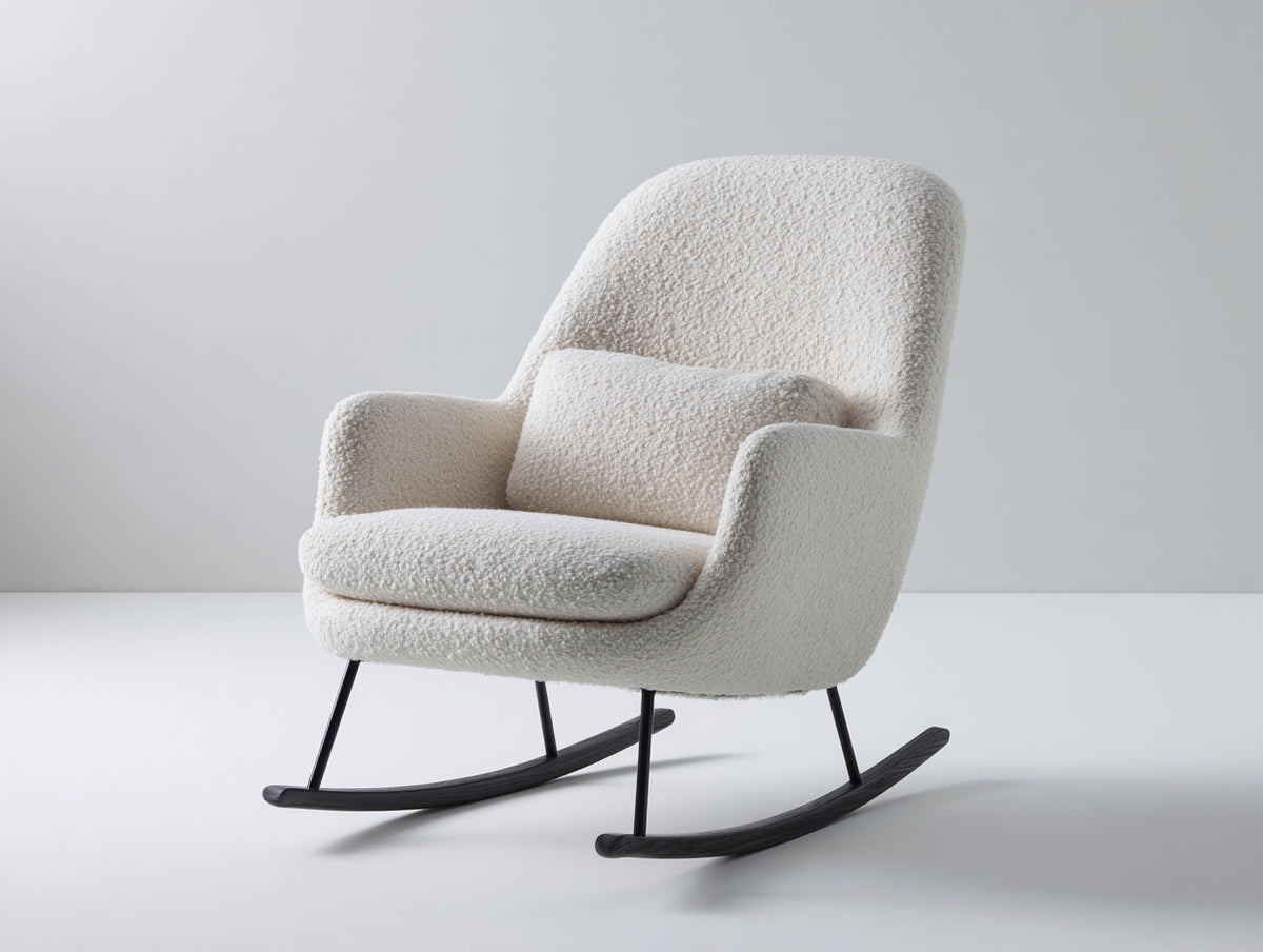 Sedia a dondolo - Bouclé-Metallo-Legno - 84x76x96 cm - Bianco crema-Nero - Stile contemporaneo