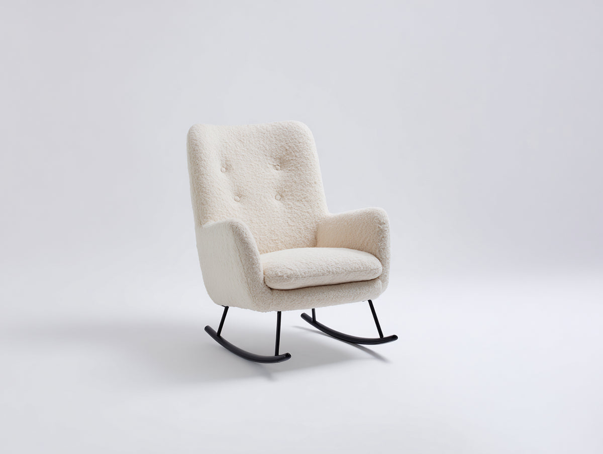 Sedia a dondolo - Bouclé-Acciaio - 80x73x103 cm - Bianco crema-Nero - Stile nordico moderno