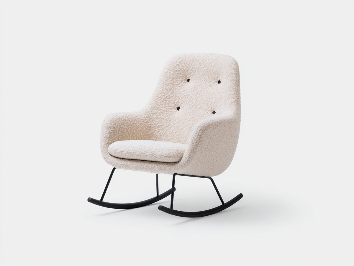 Sedia a dondolo - Bouclé-Acciaio - 79x72x101 cm - Bianco crema-Nero - Stile moderno minimalista