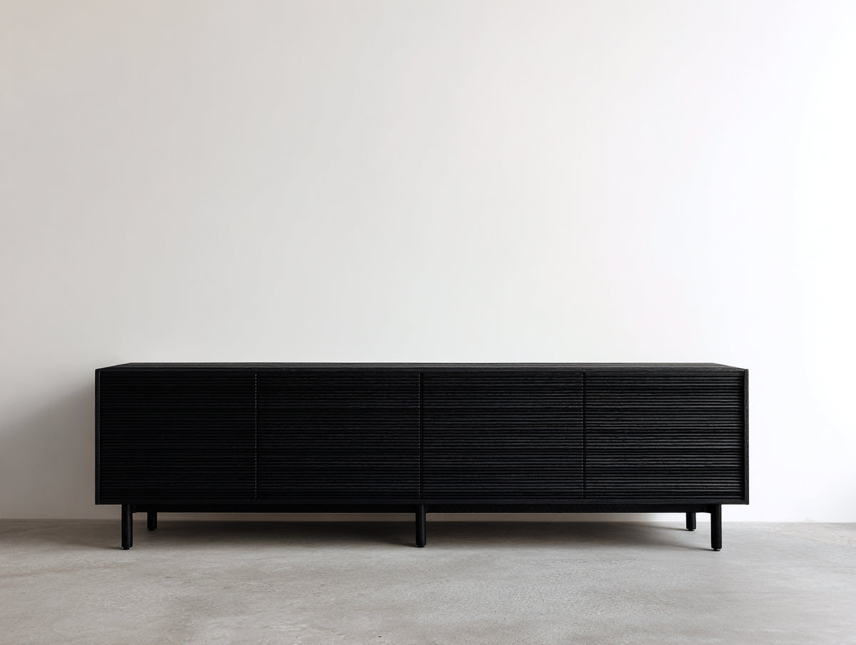Mobile ingresso - Legno-Metallo - 200x45x72 cm - Nero - Stile moderno con frontale scanalato orizzontale