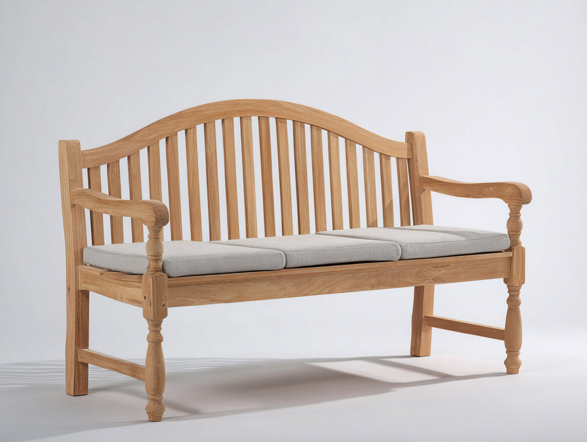 Panche da giardino-Legno-Tessuto-165x63x92 cm-Legno naturale-Grigio chiaro-Stile classico con braccioli torniti